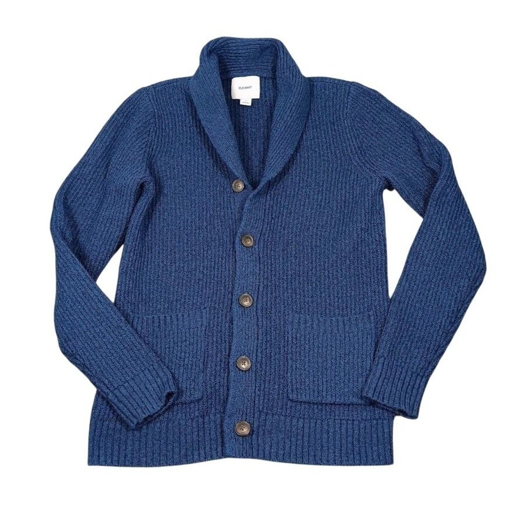 Old Navy Cardigan Sweater Mens Medium Blue Shawl Collar Waffle Knit Button Front